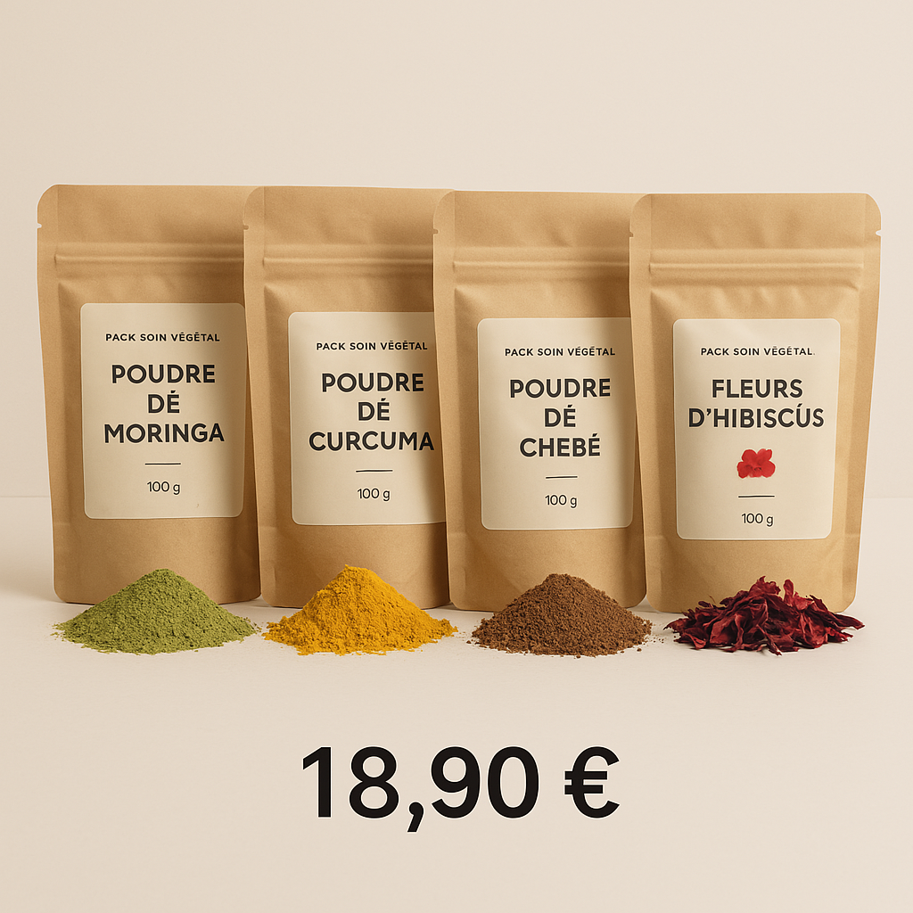 🌿 Pack Soin Végétal 4 en 1 – Poudres & Plantes 100% Naturelles (4 x 100g)