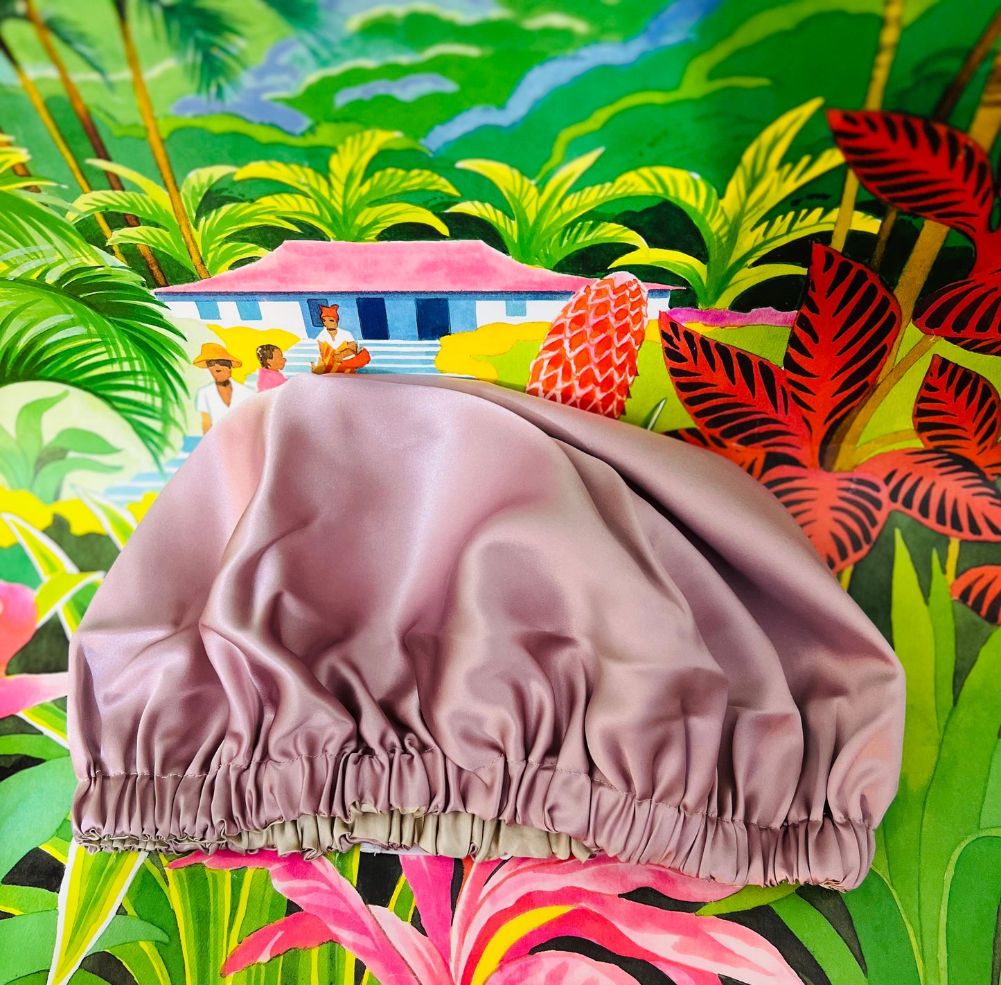 Bonnet de nuit en soie réversible rose poudré – Miss Joelle
