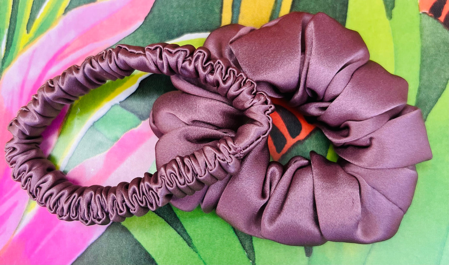 Set of 2 Mulberry Silk 22-Momme Scrunchies – Satin Plum Mauve | Elegant & Breakage-Free - Miss Juliana