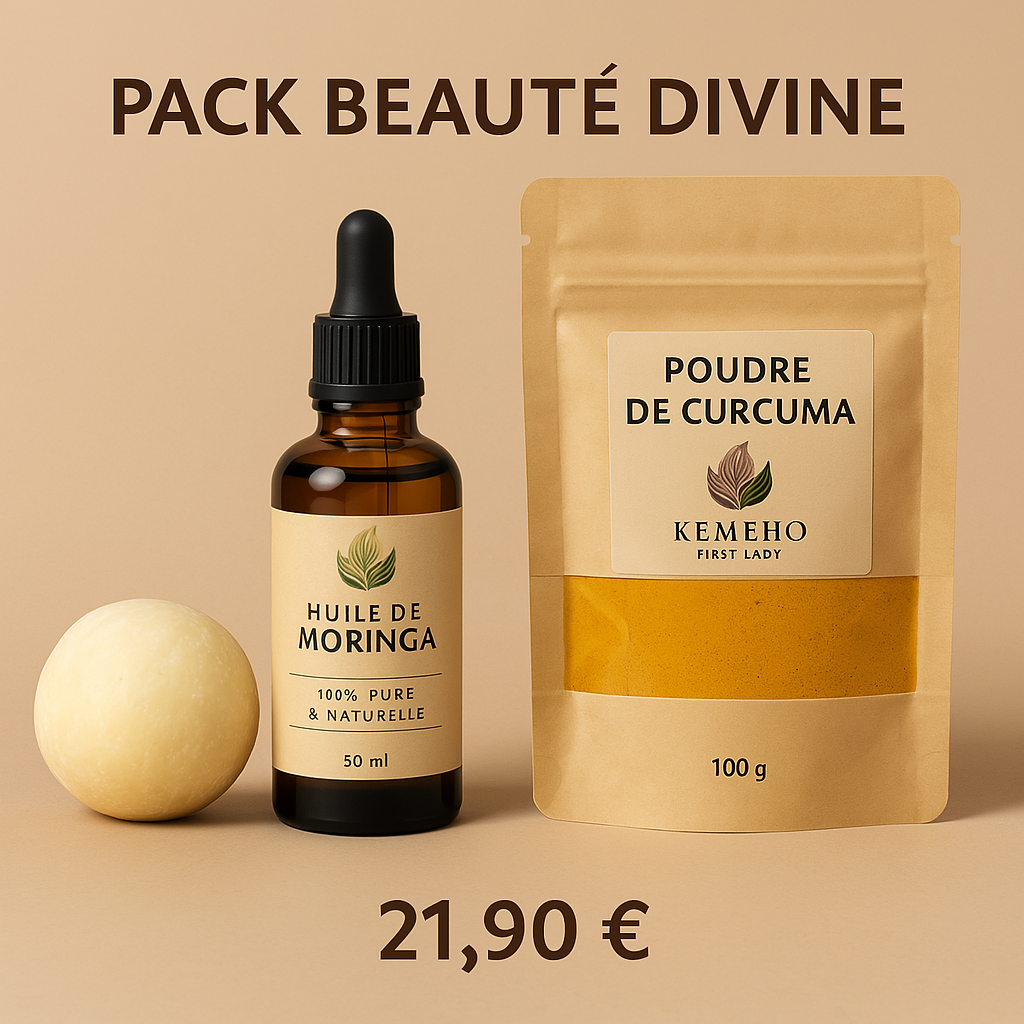 🧡 Pack Beauté Divine – Beurre de Cacao, Huile de Moringa & Poudre de Curcuma