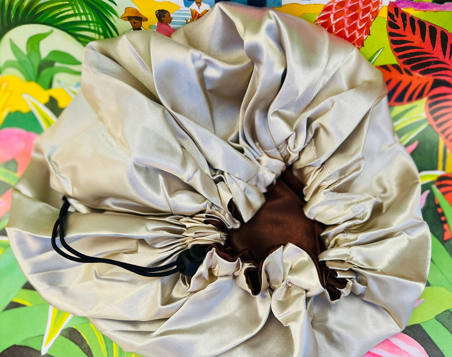 Reversible Satin Sleep Bonnet – Brown & Gold | Miss Faty