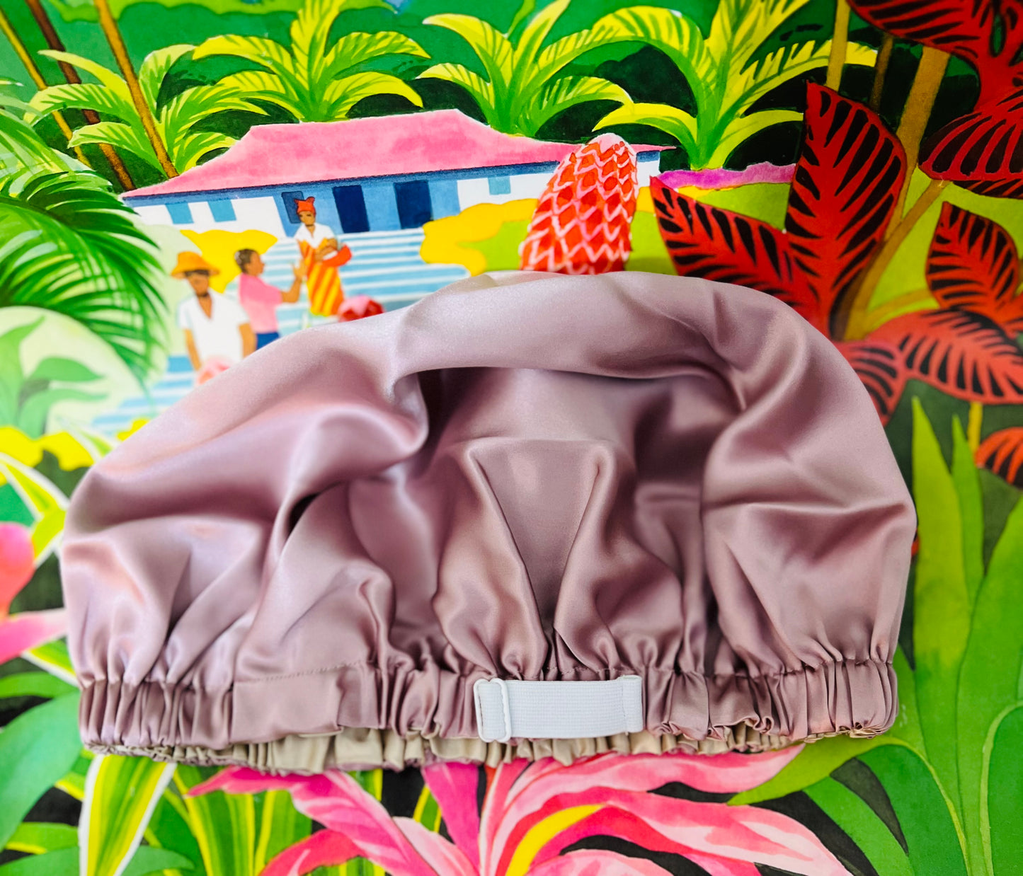 Bonnet de nuit en soie réversible rose poudré – Miss Joelle