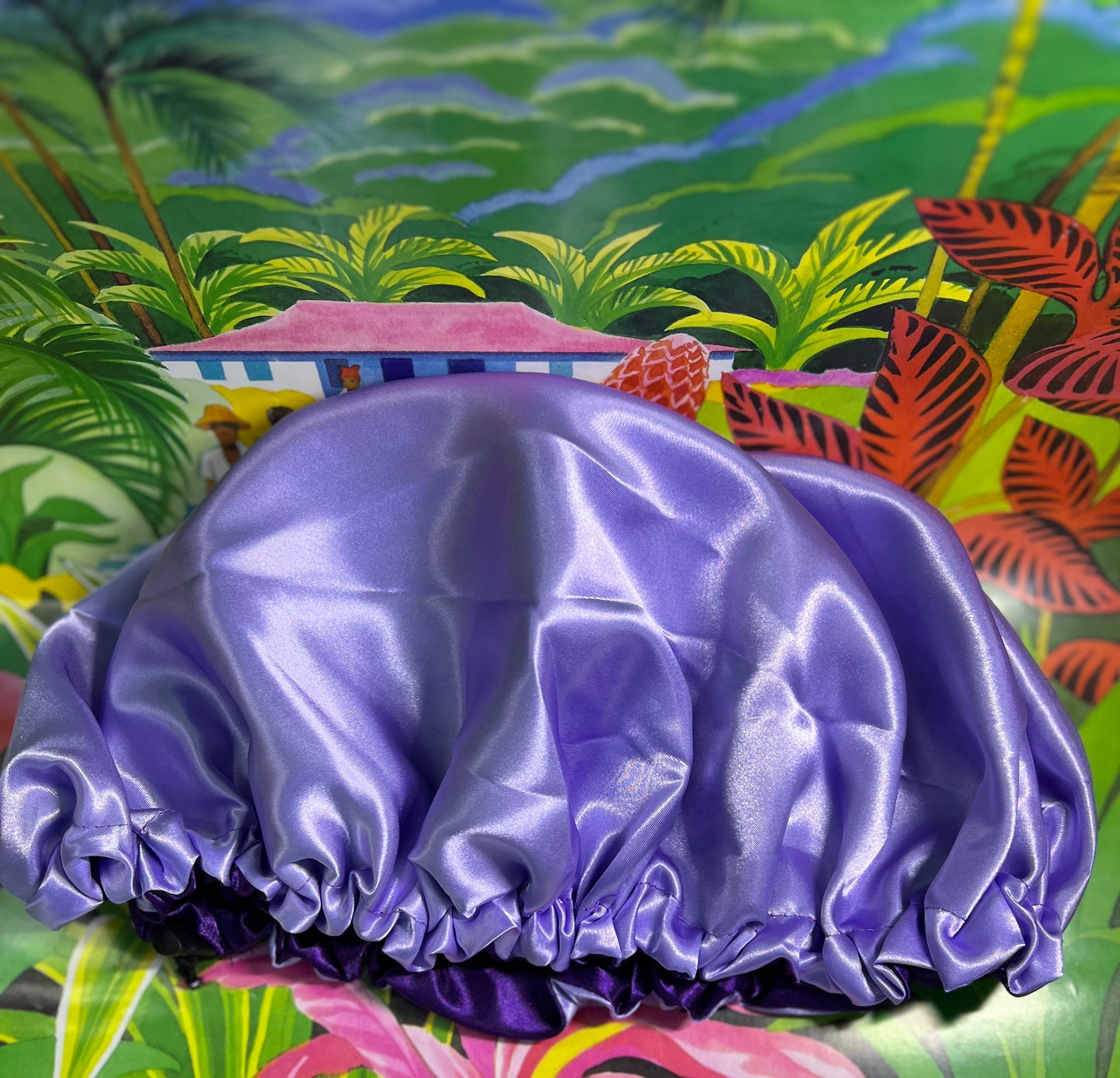 Bonnet de nuit satin violet réversible – Miss Paula