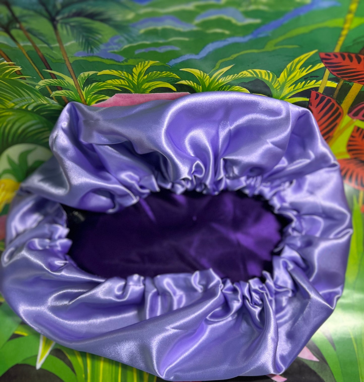 Bonnet de nuit satin violet réversible – Miss Paula