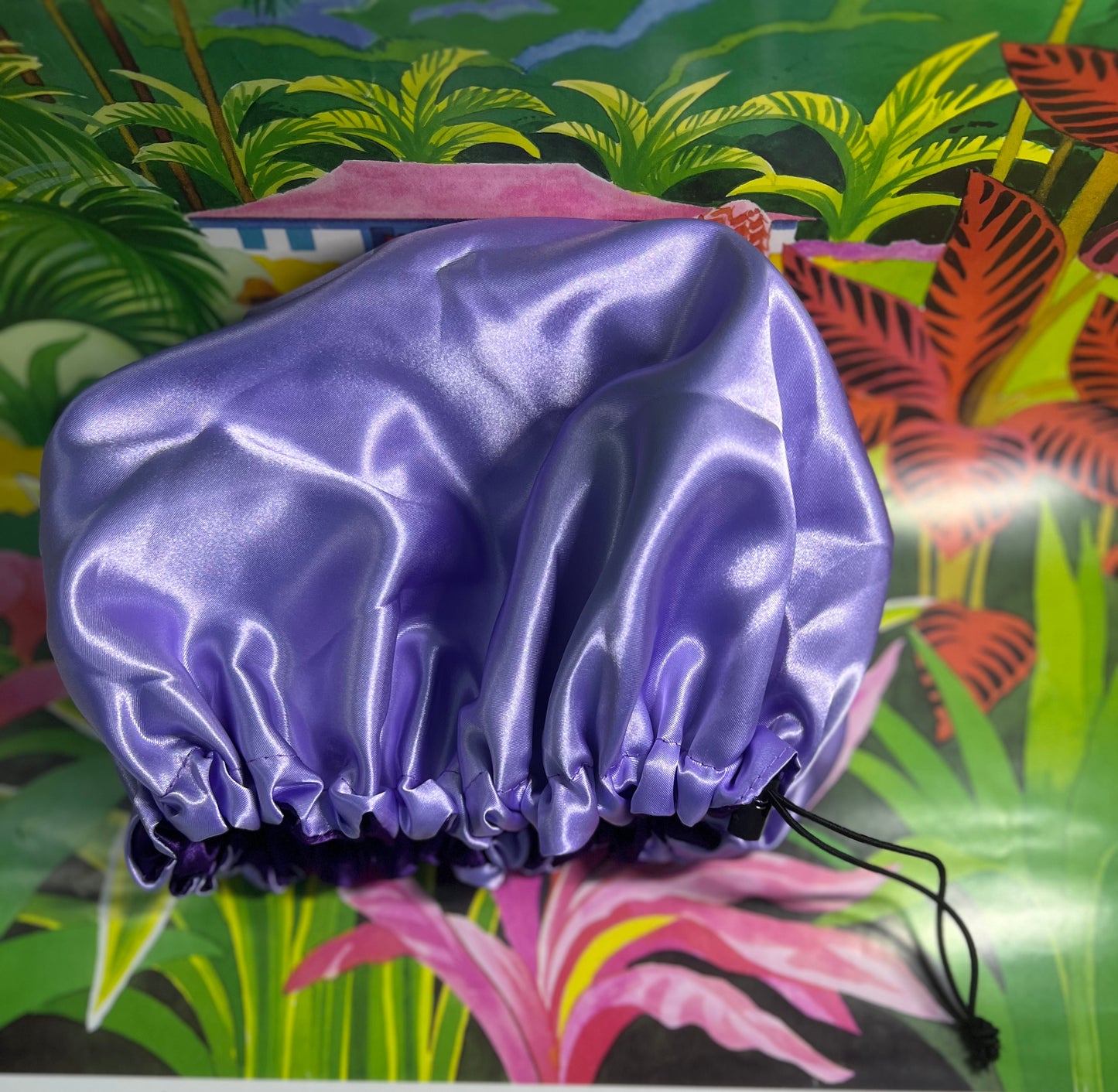 Bonnet de nuit satin violet réversible – Miss Paula