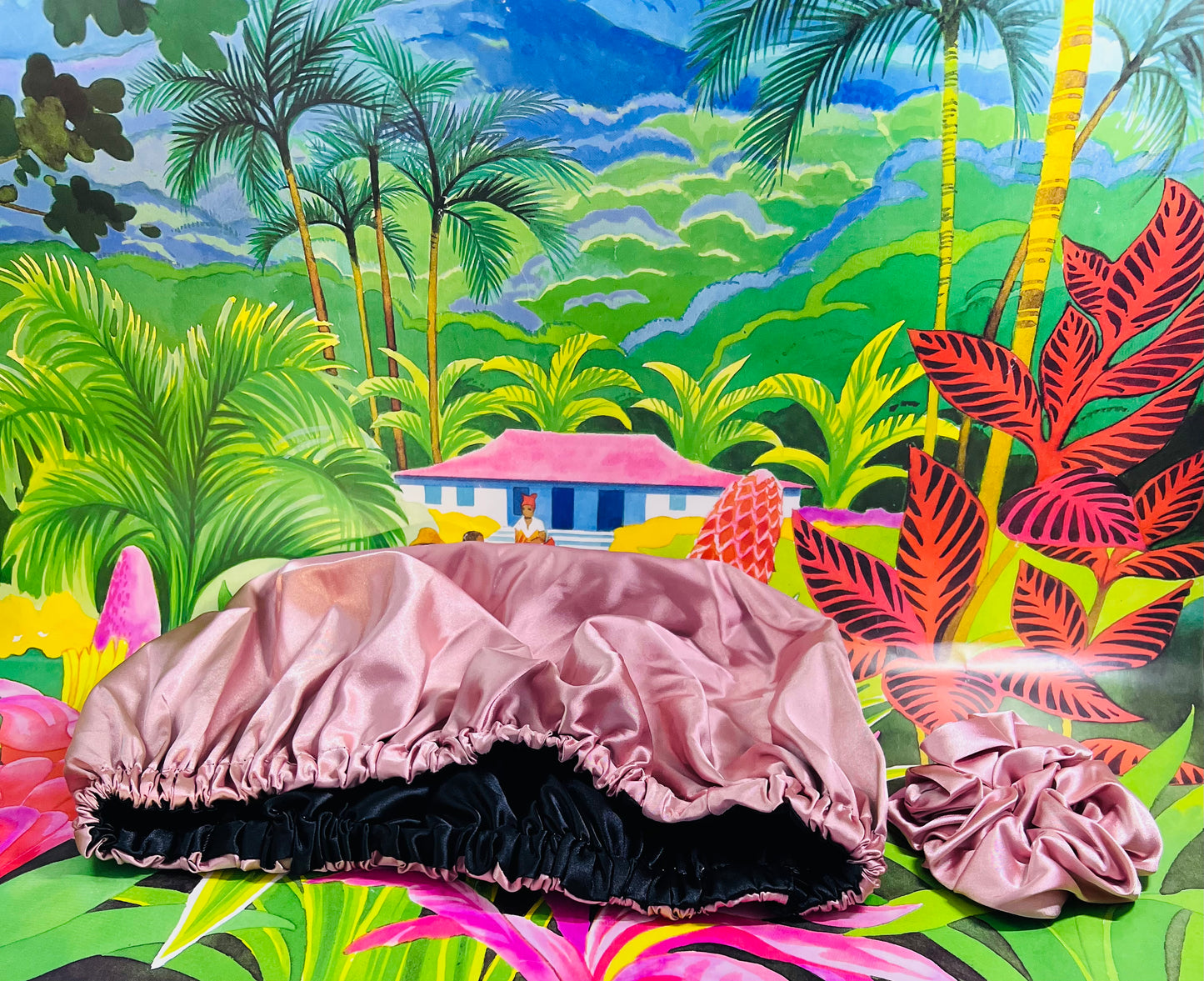 Bonnet de nuit en satin + chouchou assorti - Miss Caroline | Protection & Élégance